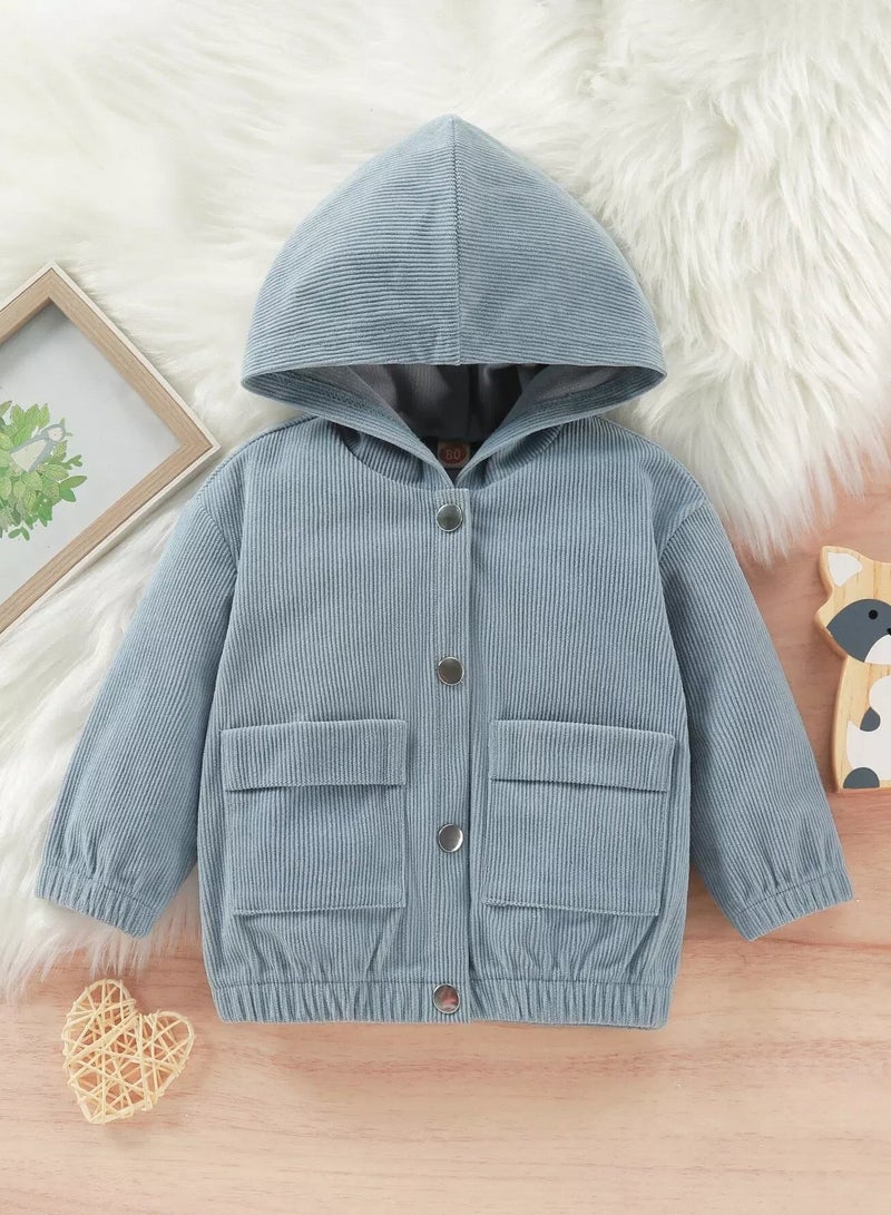 Baby Pocket Front Button Front Hooded Corduroy Jacket  - Image 1