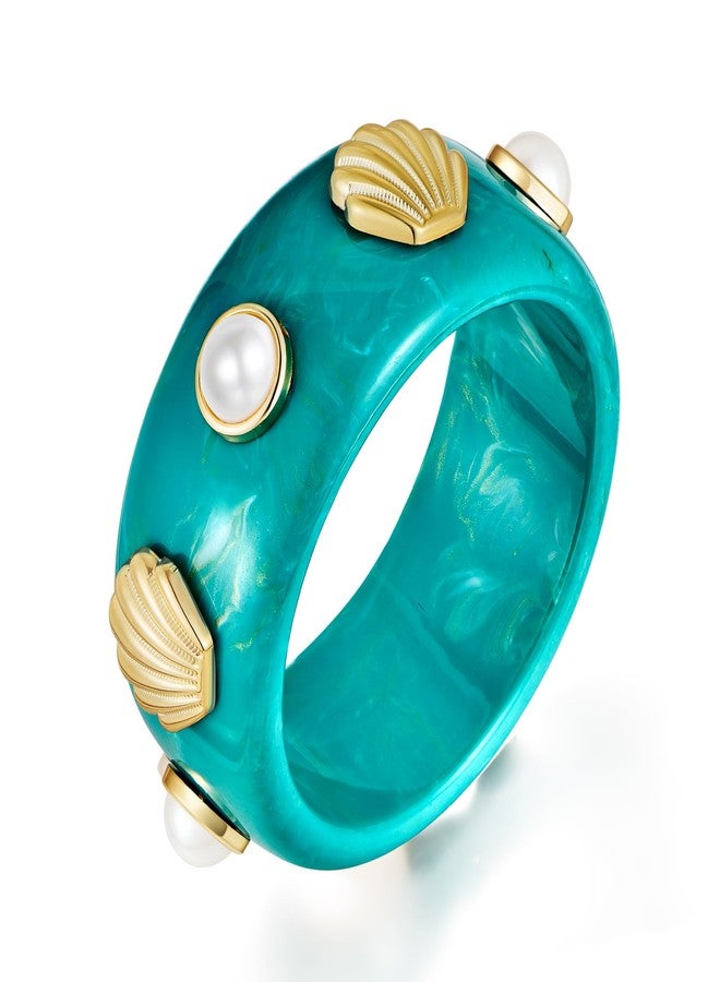 WOWORAMA Chunky Resin Bangles Bracelet for Women Chunky Seashell Acrylic Bangles Blue Ocean Sea Shell Resin Bracelet Bold Statement Acetate Plastic Bracelets - Image 1