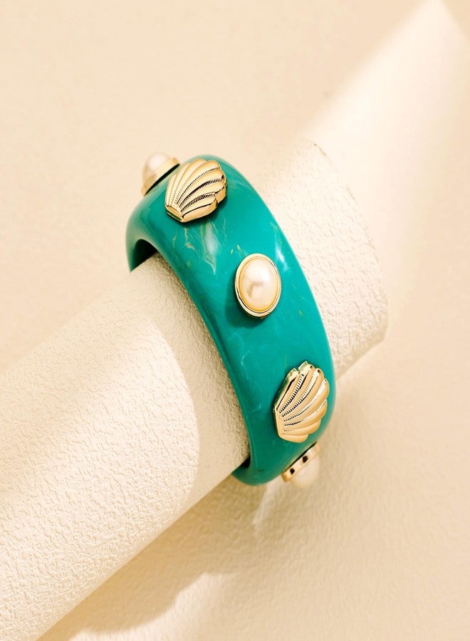 WOWORAMA Chunky Resin Bangles Bracelet for Women Chunky Seashell Acrylic Bangles Blue Ocean Sea Shell Resin Bracelet Bold Statement Acetate Plastic Bracelets - Image 4