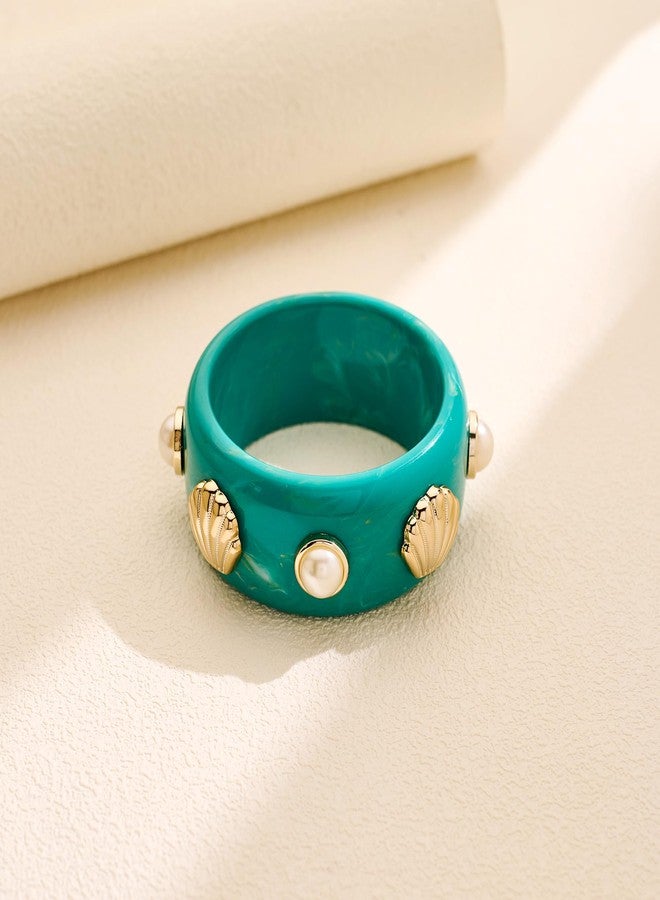 WOWORAMA Chunky Resin Bangles Bracelet for Women Chunky Seashell Acrylic Bangles Blue Ocean Sea Shell Resin Bracelet Bold Statement Acetate Plastic Bracelets - Image 3