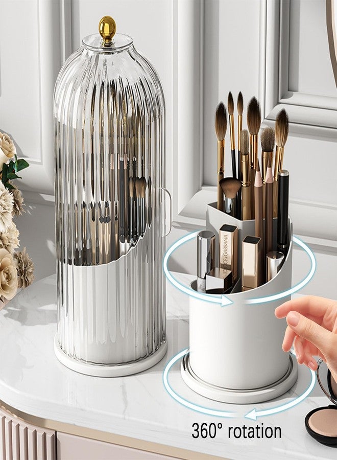 Wekity Toothbrush Holder with Sliding Lid, 360° Rotating Dust-Proof Tooth Brush Toothpaste Holder with 3 Compartments, Sturdy Base & Carry Handle Countertop Organizer for Vanity Makeup Brushes Holder (Grey) - Image 4