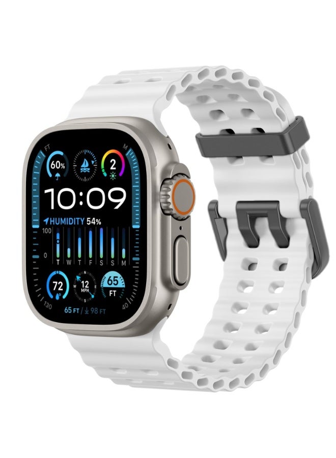 ChicVibe Silicone Sport Strap Compatible with Apple Watch Ultra 3/Ultra 2/Ultra 49mm, S11/S10 46mm, S9/S8/S7 45mm, SE3/SE2/SE/S6/S5/S4 44mm, S3/S2/S1 42mm iWatch Band for Men Women - Soft Silicone Breathable Outdoors Band for iWatch Series, Adjustable Band Breathable Sport Strap (White) - Image 1