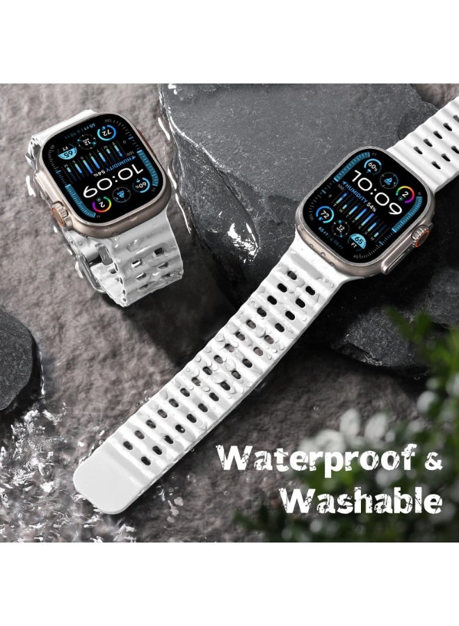 ChicVibe Silicone Sport Strap Compatible with Apple Watch Ultra 3/Ultra 2/Ultra 49mm, S11/S10 46mm, S9/S8/S7 45mm, SE3/SE2/SE/S6/S5/S4 44mm, S3/S2/S1 42mm iWatch Band for Men Women - Soft Silicone Breathable Outdoors Band for iWatch Series, Adjustable Band Breathable Sport Strap (White) - Image 2