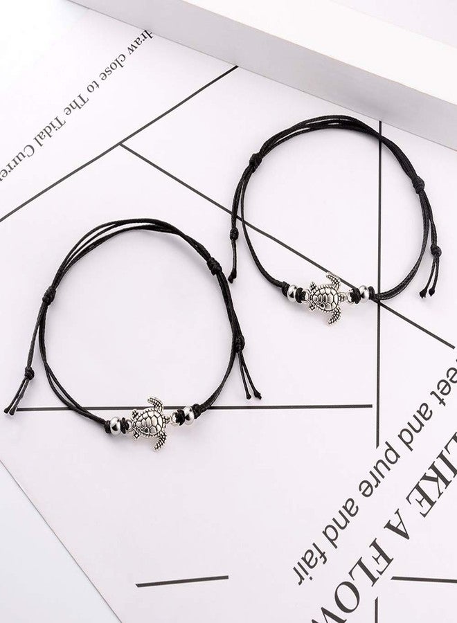 SUNSH 2PCS Sea Turtle Bracelets for Women Lover Pinky Promise Matching BFF Bracelets Adjustable Black String Friendship Couple Boyfriend Girlfriend Husband Jewelry Galentines Valentines Day Gift for Him Her - Image 3