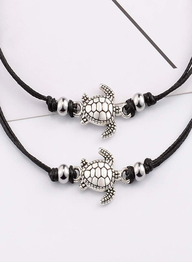 SUNSH 2PCS Sea Turtle Bracelets for Women Lover Pinky Promise Matching BFF Bracelets Adjustable Black String Friendship Couple Boyfriend Girlfriend Husband Jewelry Galentines Valentines Day Gift for Him Her - Image 2