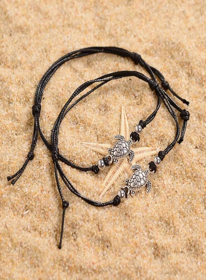 SUNSH 2PCS Sea Turtle Bracelets for Women Lover Pinky Promise Matching BFF Bracelets Adjustable Black String Friendship Couple Boyfriend Girlfriend Husband Jewelry Galentines Valentines Day Gift for Him Her - Image 4