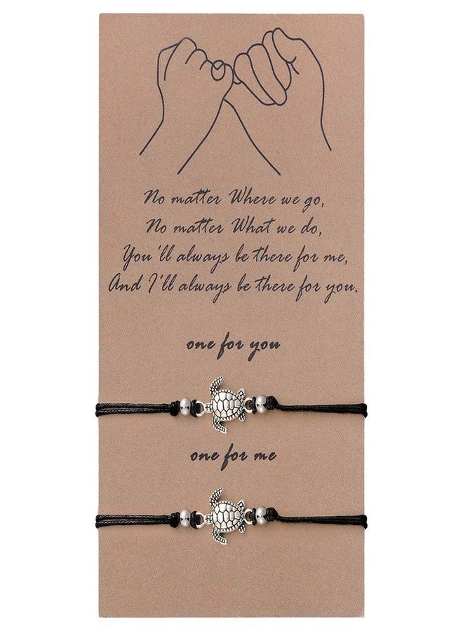 SUNSH 2PCS Sea Turtle Bracelets for Women Lover Pinky Promise Matching BFF Bracelets Adjustable Black String Friendship Couple Boyfriend Girlfriend Husband Jewelry Galentines Valentines Day Gift for Him Her - Image 1