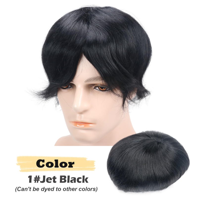 lumeng Mens Toupee Wigs for Men Hairpiece Male Hair Unit Mono Lace with PU Reinforce Around 100% Human Hair Mans Replacement Bolding Man Lace Systems 8x10 Inch 1# Jet Black - Image 5