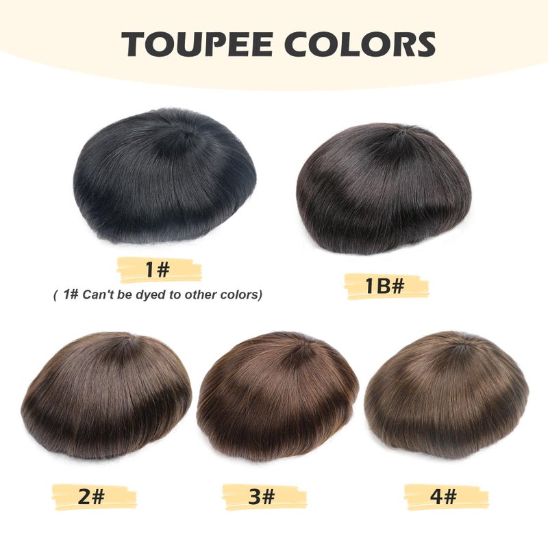 lumeng Mens Toupee Wigs for Men Hairpiece Male Hair Unit Mono Lace with PU Reinforce Around 100% Human Hair Mans Replacement Bolding Man Lace Systems 8x10 Inch 1# Jet Black - Image 4
