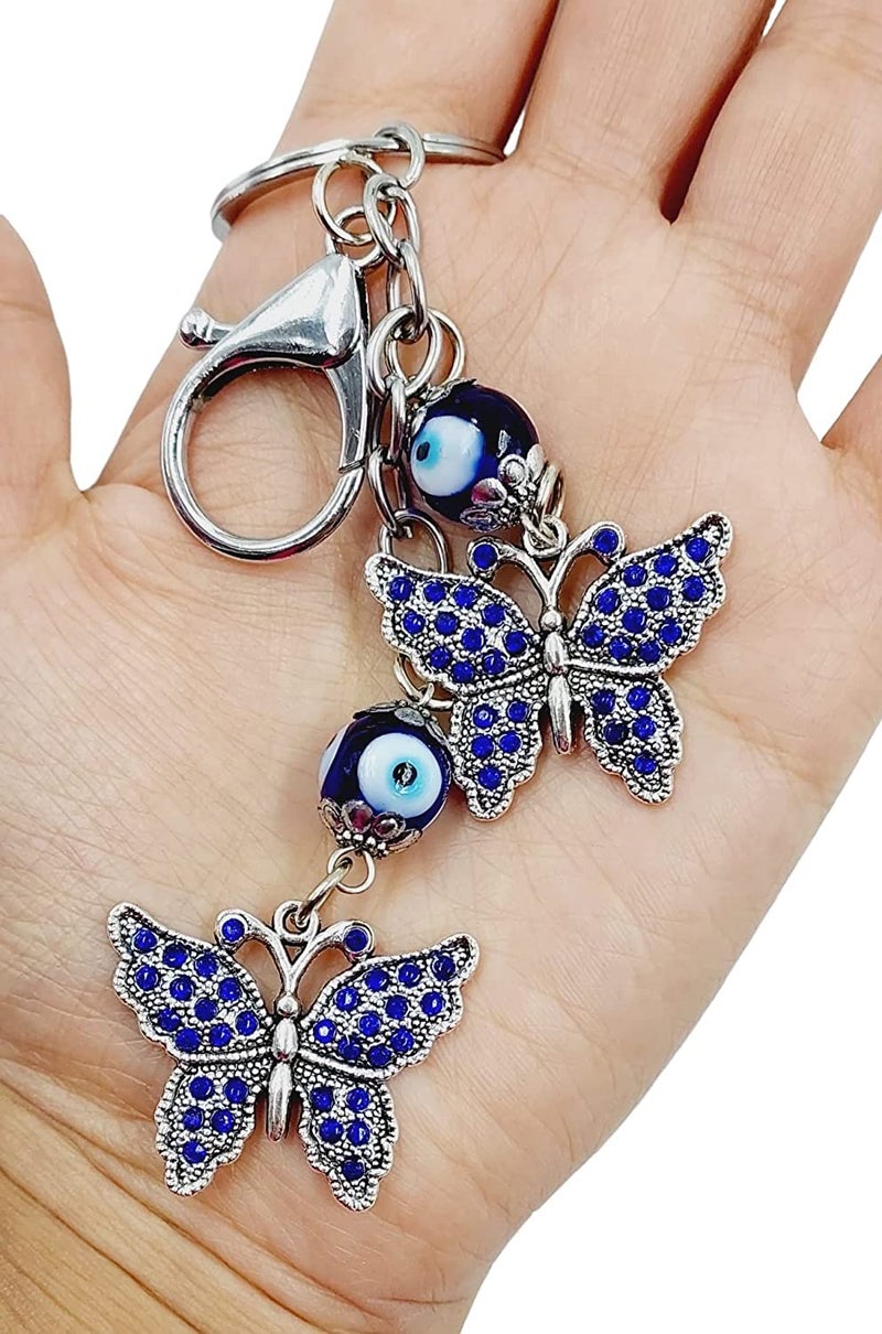 ARTISKRITI Evil Eye Keychain for Girls Key Ring for Purse, Mobile, Wallet, Keys and Side Bags (Blue Butterfly) - Image 1