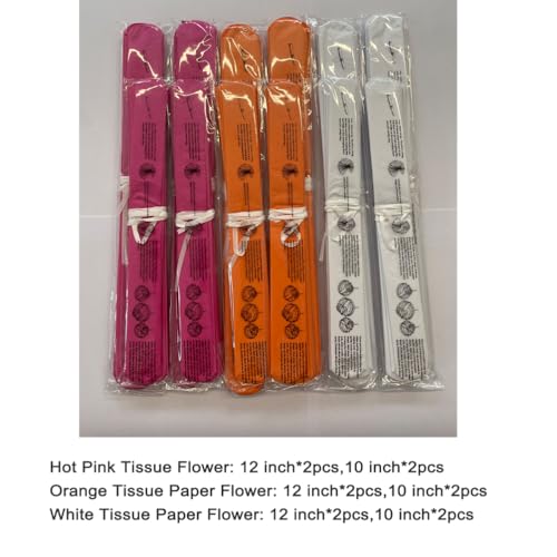 MOWO Hot Pink Orange and White Paper Flower Tissue Pom Poms for Fall Autumn Thanks Giving Baby Shower Graduation Birthday Theme Party 12pc - Image 3