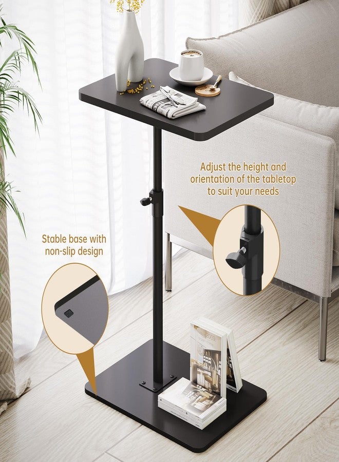 NiHome Minimalist Height Adjustable End Table, 360° Rotatable Sofa Armrest Side Tray Table, Adjustable Legs Space-Saving Couch Bedside TV Tray C-Shaped End Table Snack Table for Eating(Black) - Image 4
