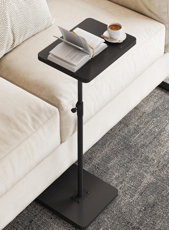 NiHome Minimalist Height Adjustable End Table, 360° Rotatable Sofa Armrest Side Tray Table, Adjustable Legs Space-Saving Couch Bedside TV Tray C-Shaped End Table Snack Table for Eating(Black) - Image 1