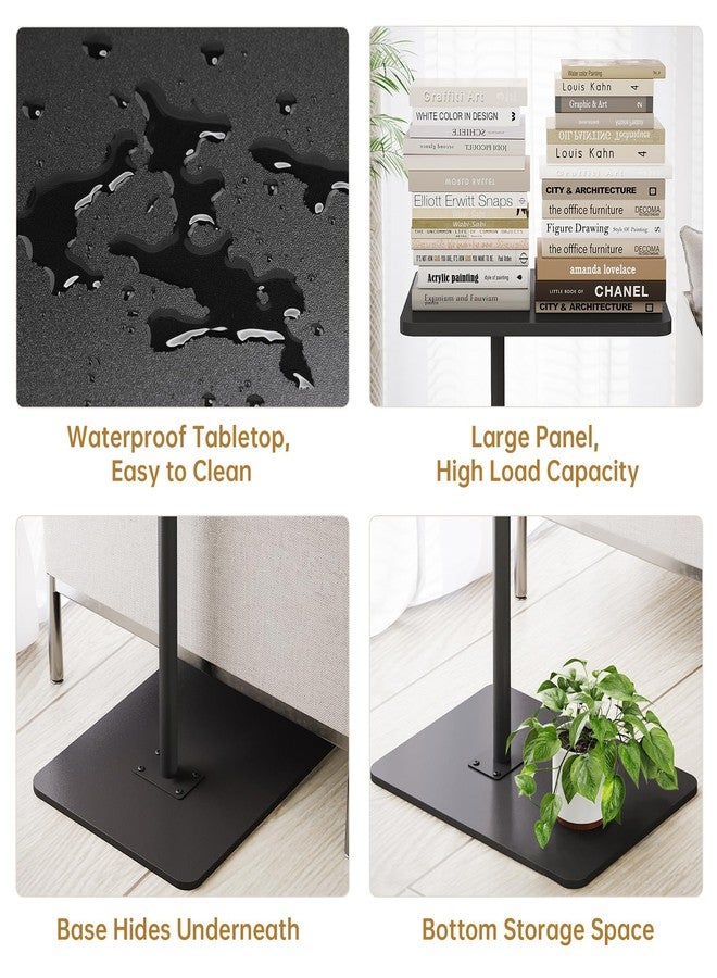 NiHome Minimalist Height Adjustable End Table, 360° Rotatable Sofa Armrest Side Tray Table, Adjustable Legs Space-Saving Couch Bedside TV Tray C-Shaped End Table Snack Table for Eating(Black) - Image 5