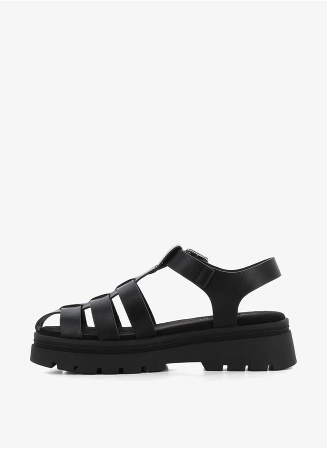 SJ - Women's Solid Strappy Flatform Sandals with Buckle Closure - Image 1