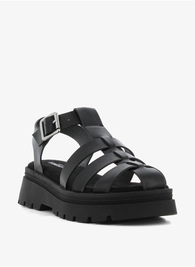 SJ - Women's Solid Strappy Flatform Sandals with Buckle Closure - Image 1