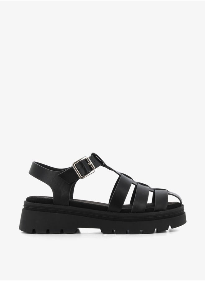 SJ - Women's Solid Strappy Flatform Sandals with Buckle Closure - Image 1
