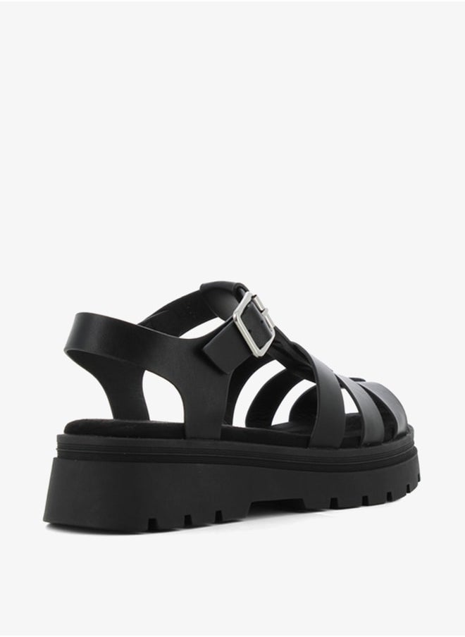 SJ - Women's Solid Strappy Flatform Sandals with Buckle Closure - Image 1