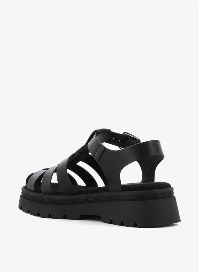 SJ - Women's Solid Strappy Flatform Sandals with Buckle Closure - Image 1