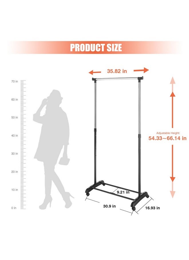 Whitmor Whitmor Black and Chrome Adjustable Garment Rack-Rolling Clothes Organizer, 18.5" D x 33" W x 66" H  - Image 4