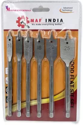 Malfah Enterprises Malfah Hex Shank Wood Flat Bit High Carbon Steel Trishul Best tool For Carpenter For Spade Boring In Wood Plastic PVC Maf Plain 101216182025MM 6 PCS MM  - Image 1