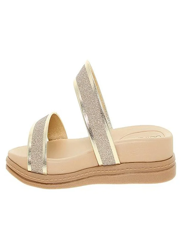 بيرا ريو Beira Rio Ladies Flat Sandals Golden | Made In Brazil