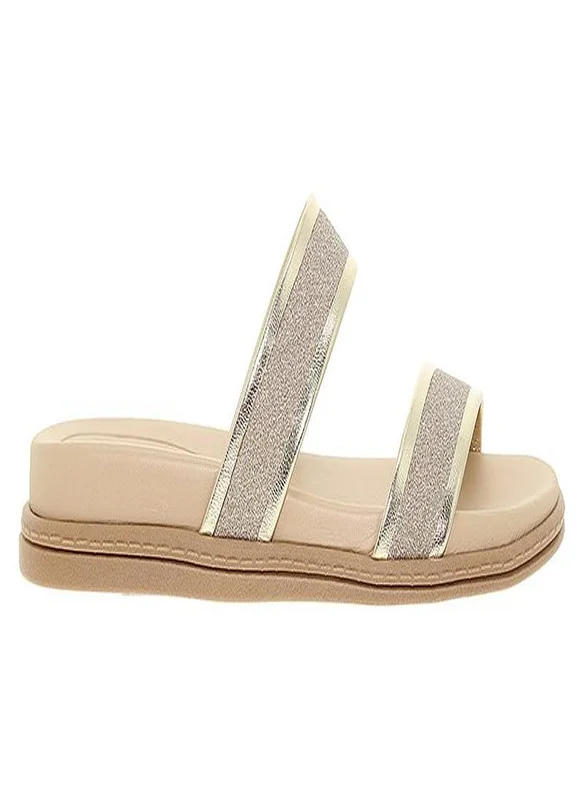 بيرا ريو Beira Rio Ladies Flat Sandals Golden | Made In Brazil