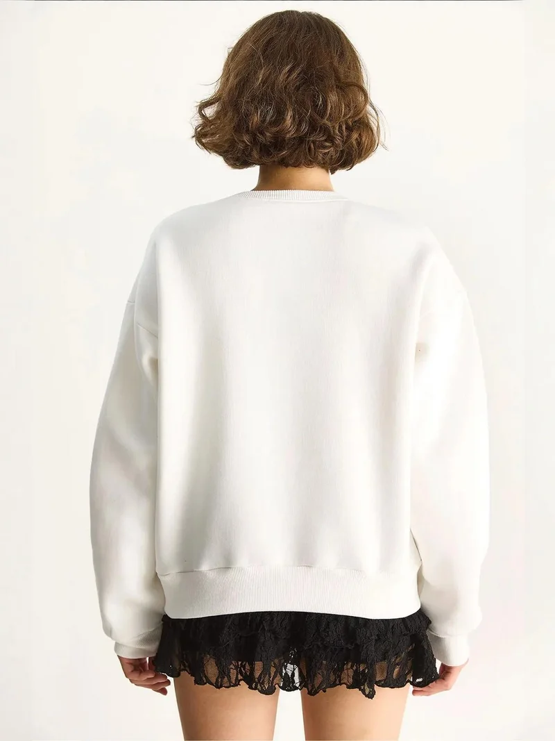 Bianco Lucci White LUCCI Relaxed Fit Printed Sweatshirt with Back Print for Women | Best Price UAE