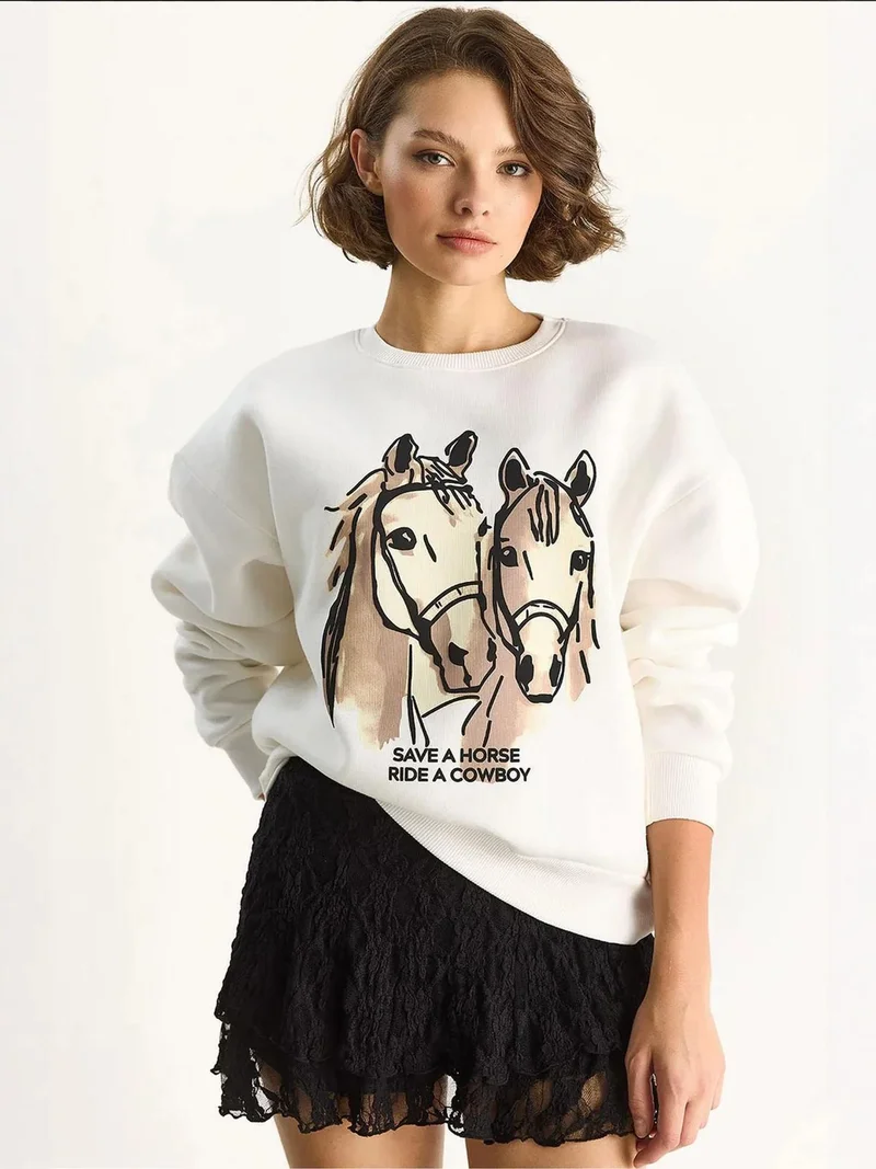 LUCCI Relaxed Fit Printed Sweatshirt with Back Print