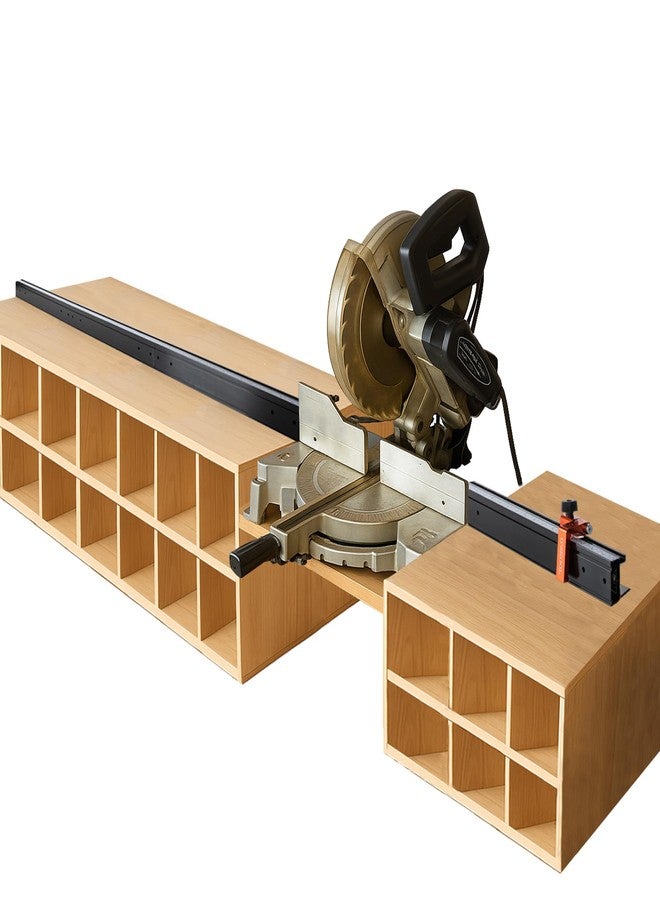 O'SKOOL Miter Saw Fence System with Adjustable Flip Stop - 68" Expandable Aluminum Track with Dual-Direction Measure Tape for Radial Arm Saws, Drill Presses, and Woodworking Stations - Image 1
