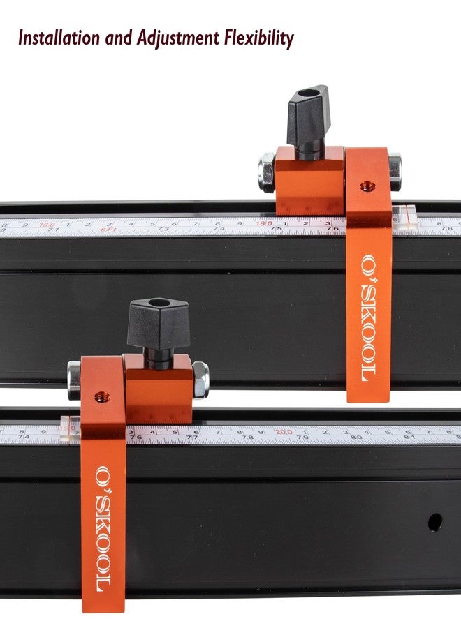 O'SKOOL Miter Saw Fence System with Adjustable Flip Stop - 68" Expandable Aluminum Track with Dual-Direction Measure Tape for Radial Arm Saws, Drill Presses, and Woodworking Stations - Image 5