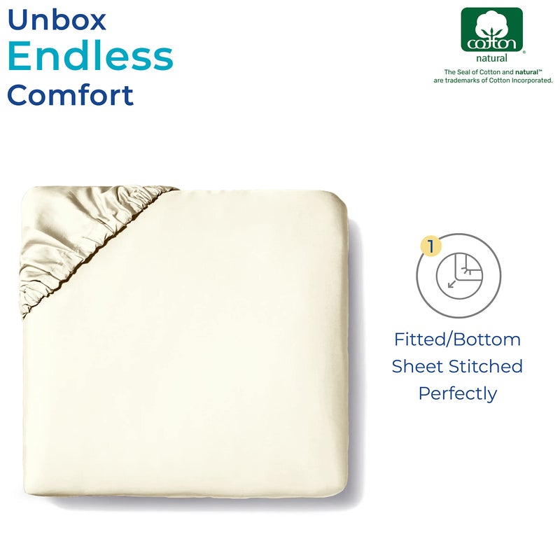 Thread Spread Luxury Egyptian Cotton California King Fitted Sheet Only - 1000 Thread Count Cal King Sheets Deep Pocket Fitted  Soft Sateen Weave Bottom Sheet - Fits Upto 22"" Deep Mattress - Ivory - Image 4