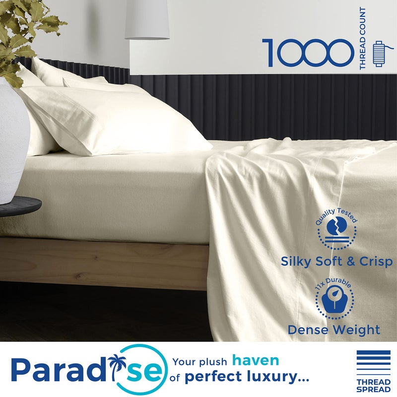 Thread Spread Luxury Egyptian Cotton California King Fitted Sheet Only - 1000 Thread Count Cal King Sheets Deep Pocket Fitted  Soft Sateen Weave Bottom Sheet - Fits Upto 22"" Deep Mattress - Ivory - Image 2