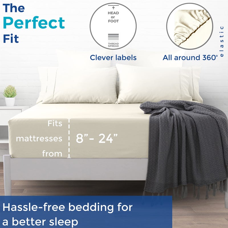 Thread Spread Luxury Egyptian Cotton California King Fitted Sheet Only - 1000 Thread Count Cal King Sheets Deep Pocket Fitted  Soft Sateen Weave Bottom Sheet - Fits Upto 22"" Deep Mattress - Ivory - Image 5