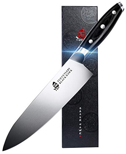 TUO Chef Knife -Professional Kitchen Chefs Knife Cooking Knife Gyuto Knives 8 Inch,Razor Sharp German HC Steel Japanese Chef Knife with Ergonomic Pakkawood Handle - BLACK HAWK SERIES in Gift Box - Image 1