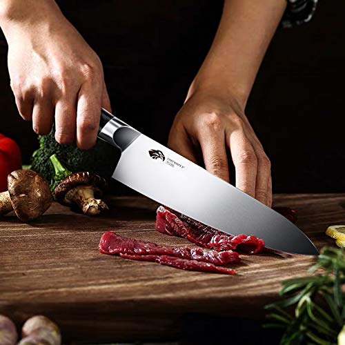 TUO Chef Knife -Professional Kitchen Chefs Knife Cooking Knife Gyuto Knives 8 Inch,Razor Sharp German HC Steel Japanese Chef Knife with Ergonomic Pakkawood Handle - BLACK HAWK SERIES in Gift Box - Image 4