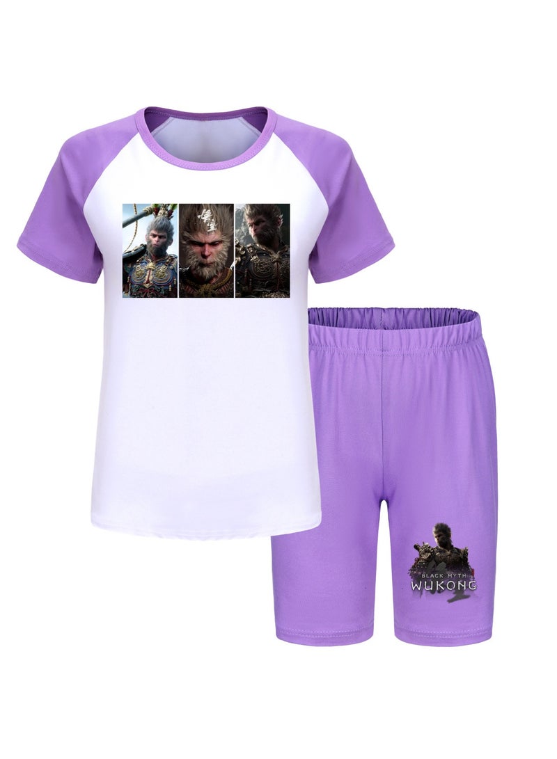 MQD Black Myth Wukong Children's T-shirt And Pajama Set 