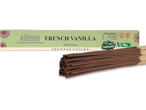 Bless International Bless-French-Vanilla 100%-Natural-Handmade-Hand-Dipped-Incense-Sticks Organic-Chemicals-Charcoal-Free Purification-Relaxation-Positivity-Yoga-Meditation Best-Woods-Scent (25 Sticks (1.4 OZ)) - Image 1