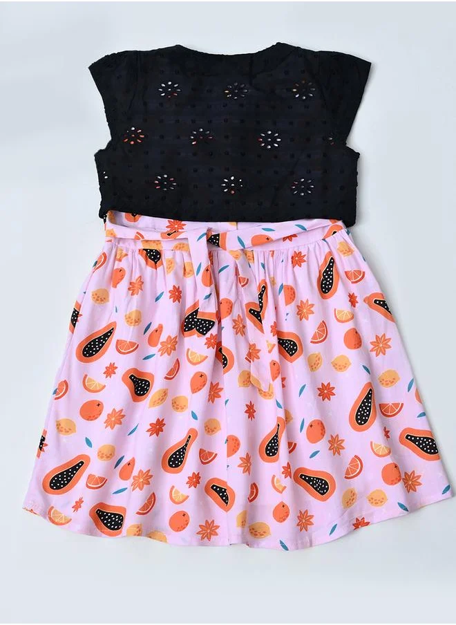 BELLA MODA Bella Moda Printed Schiffli Cotton A-Line Dress with Lining