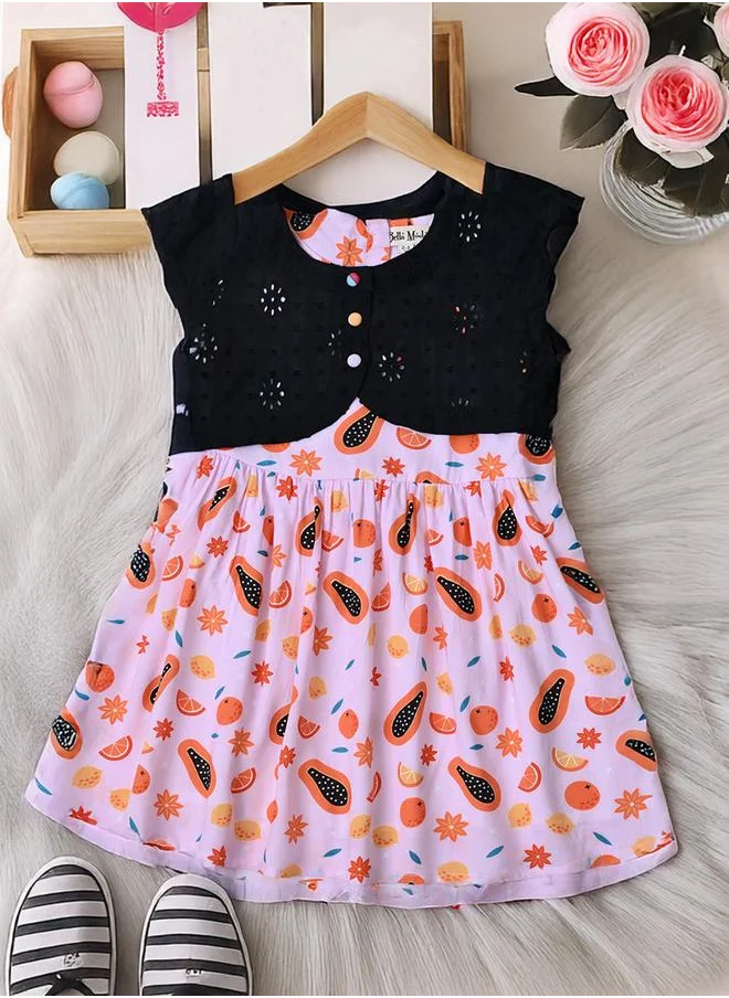 BELLA MODA Bella Moda Printed Schiffli Cotton A-Line Dress with Lining