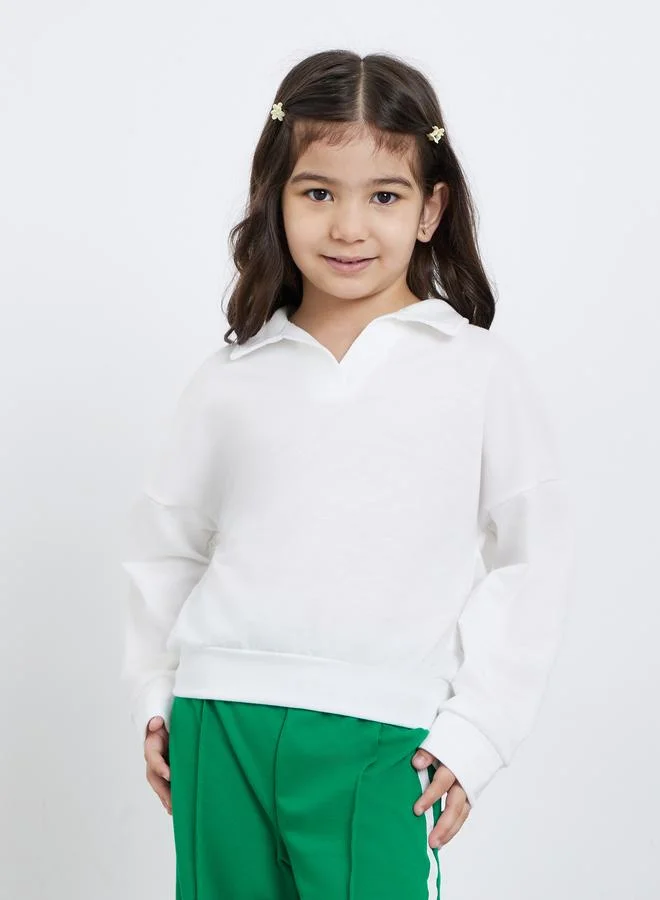 Styli Styli Girls Solid Collared Top and Joggers Set