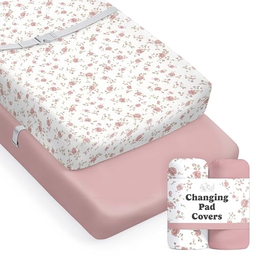 Sorrel + Fern Sorrel Fern Baby Changing Pad Cover 2Pack for Girls Juliette Premium Fitted Sheets Baby Diaper Changing Table Cover Buttery Soft Cotton Blend - Image 1