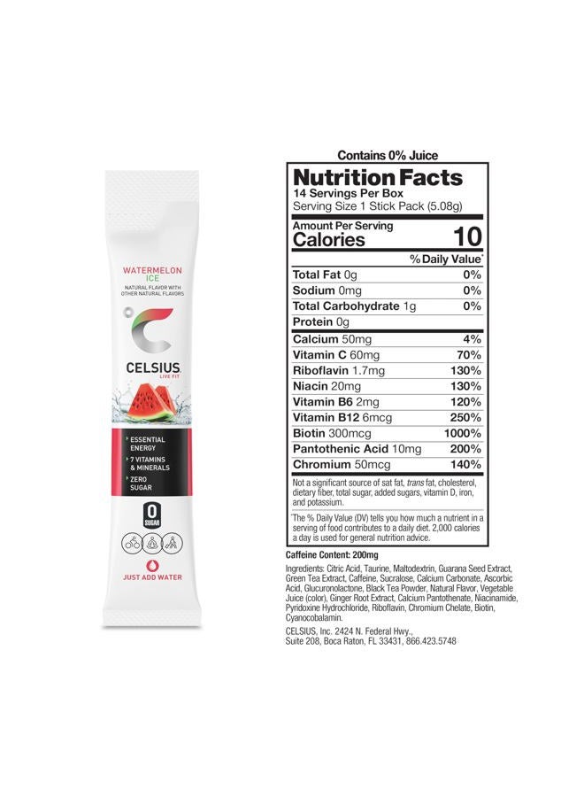 CELSIUS ® On-the-Go Powder Sticks Watermelon Ice, Essential Energy 2.5 Oz (14 Sticks per Pack) - Image 3