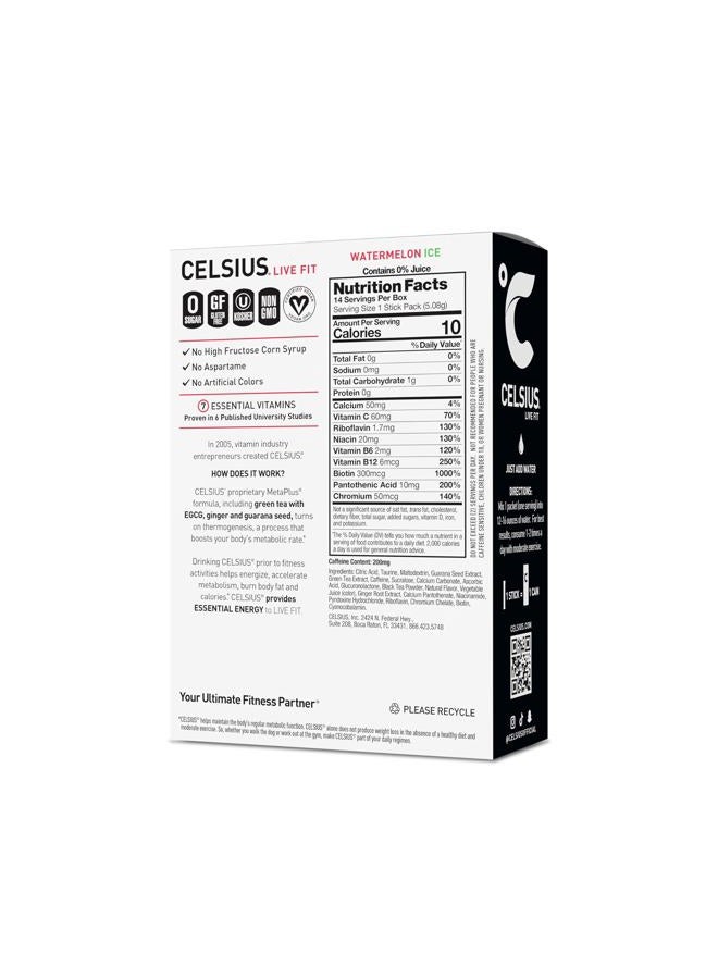 CELSIUS ® On-the-Go Powder Sticks Watermelon Ice, Essential Energy 2.5 Oz (14 Sticks per Pack) - Image 2