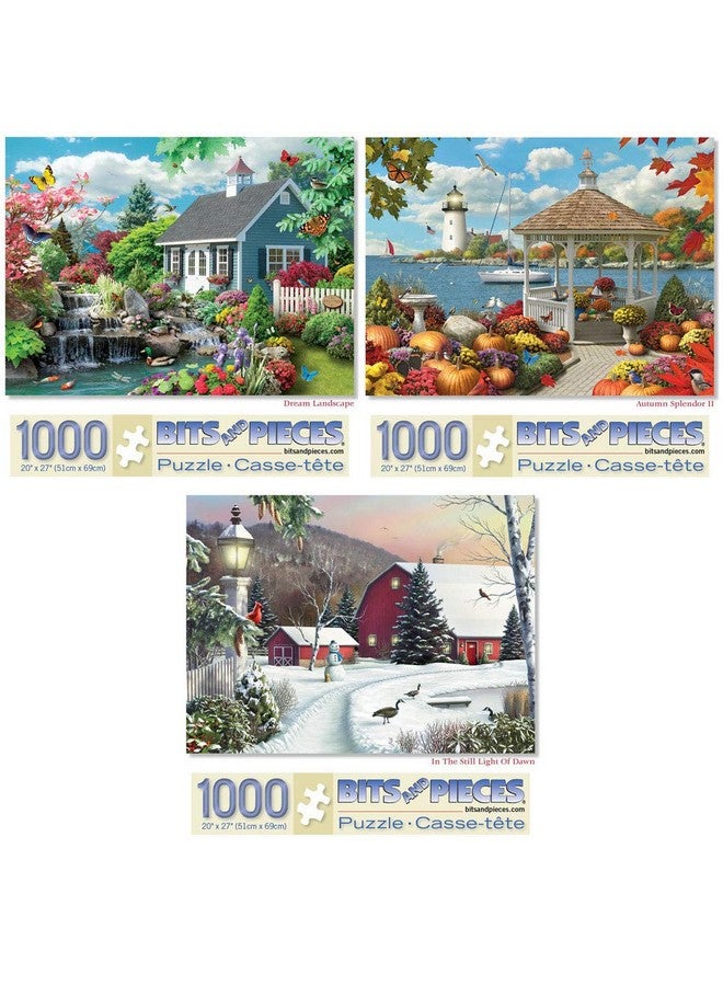 Bits and Pieces - Value Set of Three (3) - 1000 Piece Jigsaw Puzzles for Adults - 1000 pc Seasonal Scenic Jigsaws by Artist Alan Giana - 20” X 27” - Image 1