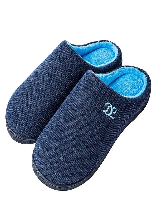 DL Mens Memory Foam Slippers Slip on, Comfy House Slippers For Mens Indoor Outdoor, Cozy Men's Bedroom Slippers Warm Soft Flannel Lining Closed Toe Man Slippers Size Black Gray Navy, Blue, 13-14 - Image 1
