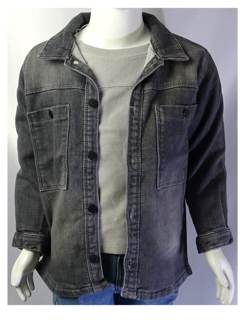 شلــــتر صناعة تركية فاخرة؛ جاكيت جينز أولاد لفصل الخريف و الشتاء من مجموعة شلـــتر 23143 - Image 3