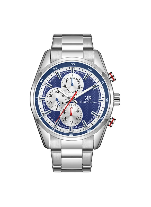 KENNETH SCOTT Kenneth Scott K24117-SBSN Men's Multi Function Display Watch & Stainless Steel Strap Silver
