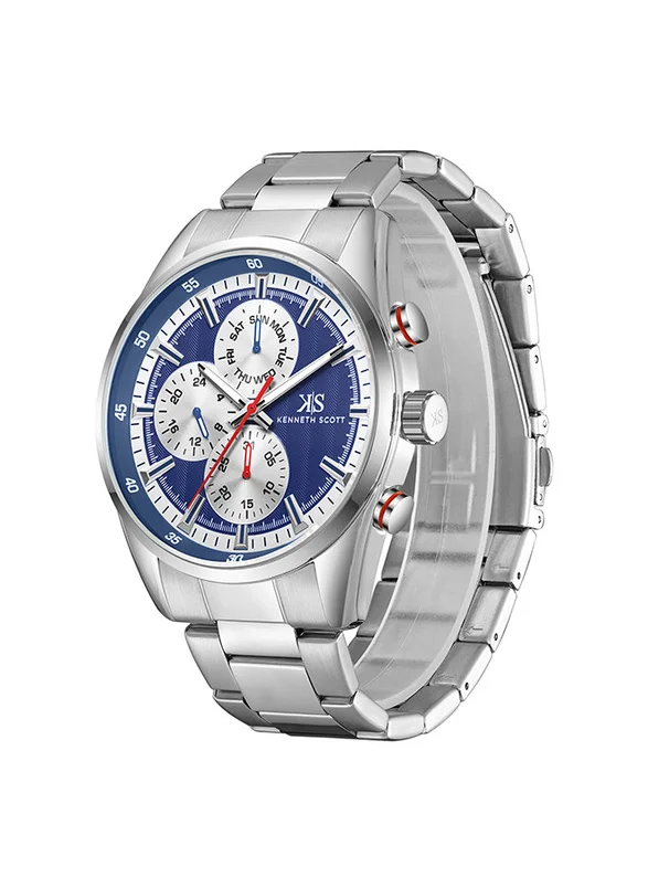 KENNETH SCOTT Kenneth Scott K24117-SBSN Men's Multi Function Display Watch & Stainless Steel Strap Silver
