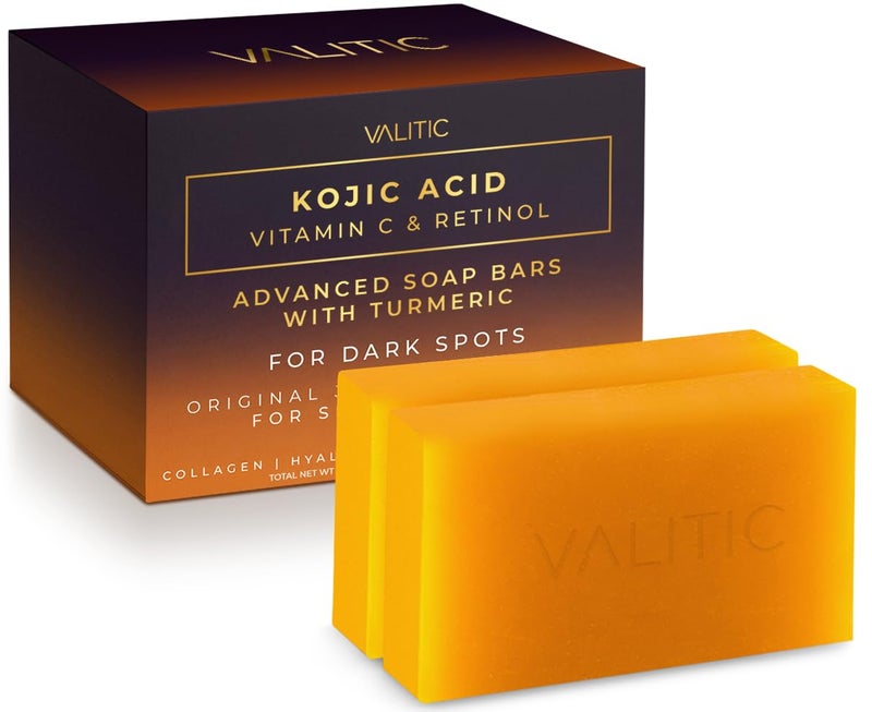 VALITIC Kojic Acid Vitamin C and Retinol Soap Bars with Turmeric for Dark Spot - Original Japanese Complex Infused with Collagen, Hyaluronic Acid, and Vitamin E (2 Pack) - Image 1